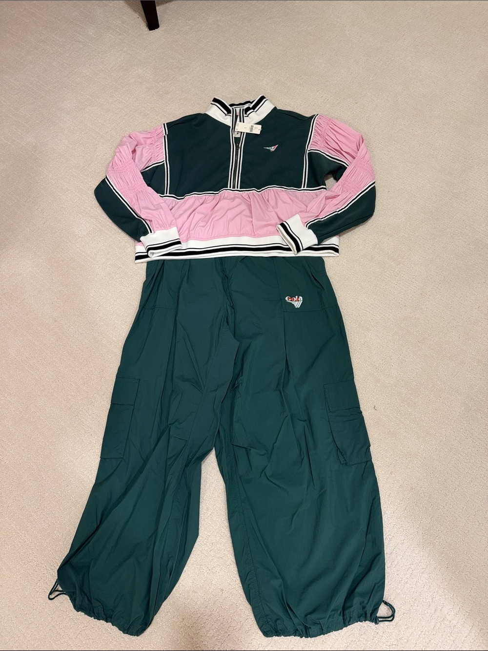 Gola Dark Green and Pink Paneled Track Set